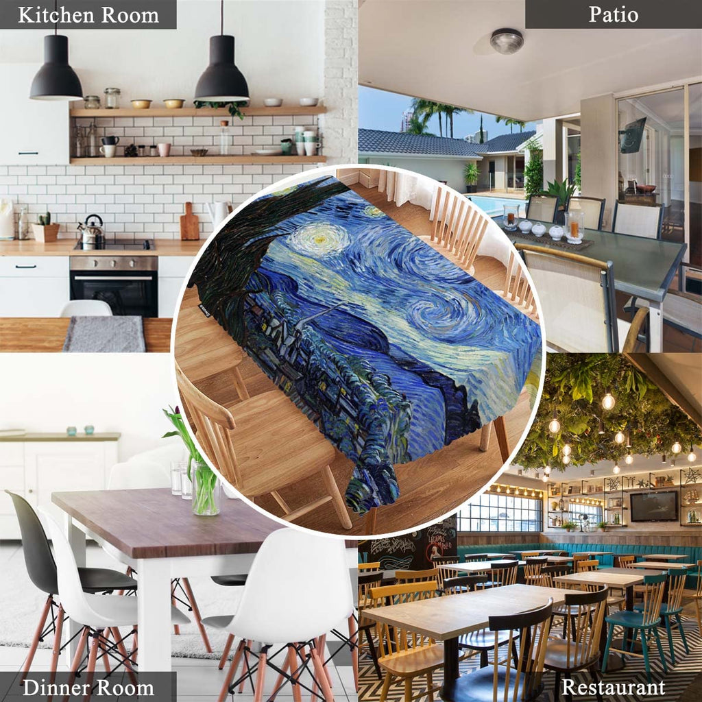 Van Gogh Table Cloth Abstract Starry Night Art Painting Rectangular Tablecloth Picnic & BBQ Table Cover Polyester