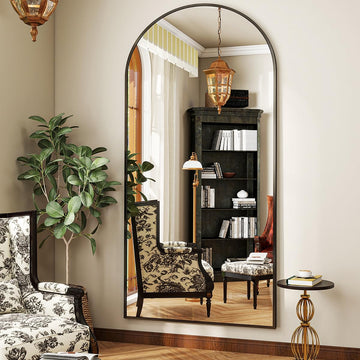71" x 30" Arch Floor Length Mirror with Stand, Black
