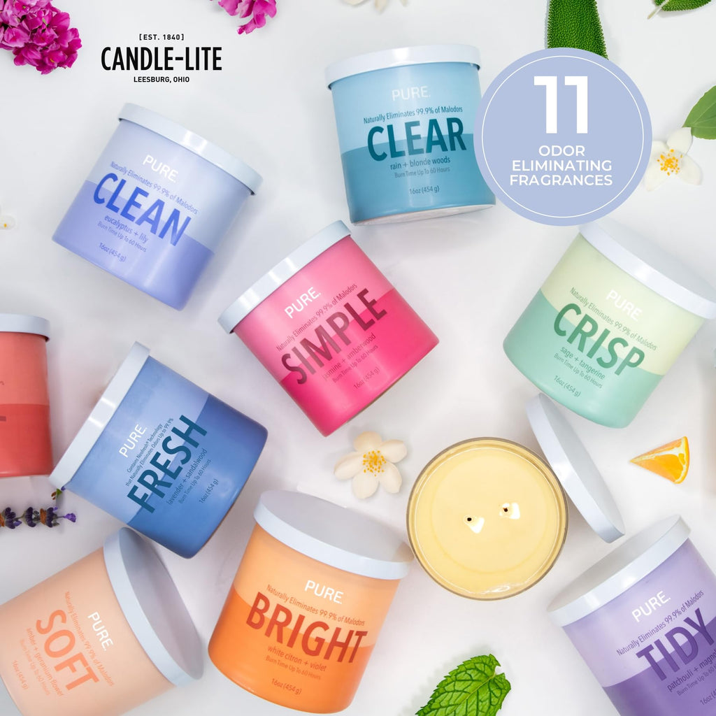 Pure Eucalyptus & Lily Odor Eliminating Scented Candles, Neofresh Technology Eliminates 99.9% of Odors, 16 oz 2-Wick