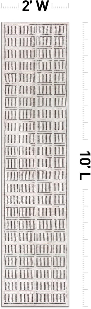 Bohemian Stripe Non-Slip Washable Lines Runner Rug Ivory