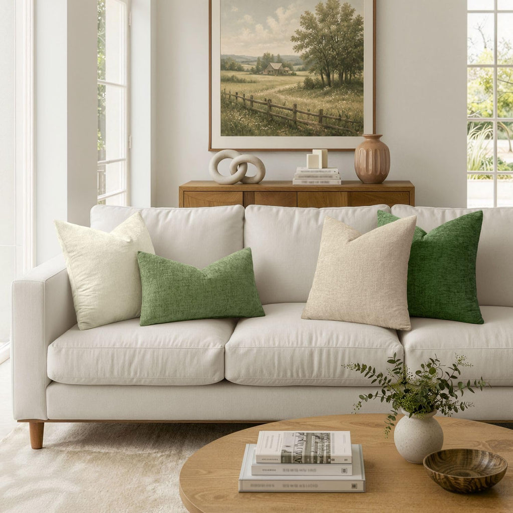 Soft Chenille Lumbar Throw Pillow Covers Sage Green 14x22 Pack of 2