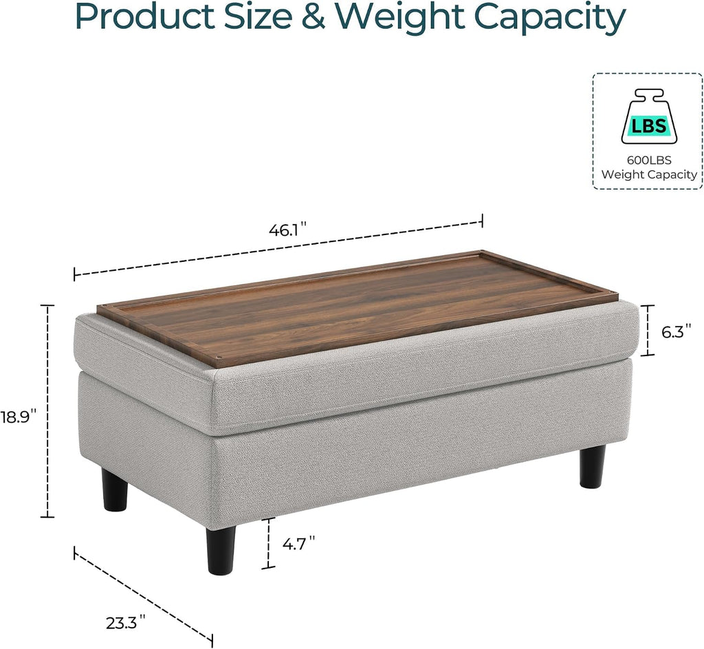 46 Inches Wide Storage Ottoman Bench, Linen Coffee Table Long Shoes Bench Footstool, Storage Chest, Entryway and