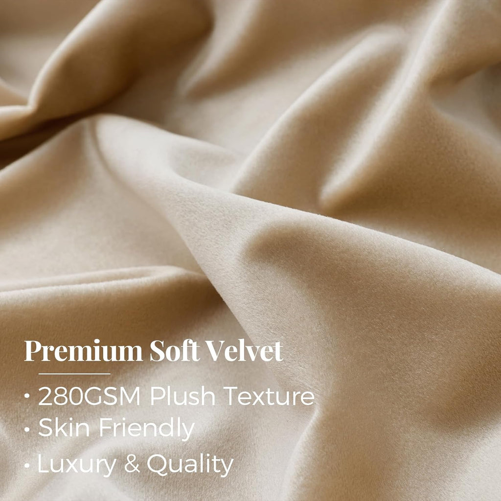 Beige Champagne Velvet Curtains 84 Inch: Pinch Pleated 2 Panels Luxury Living Room Darkening Thermal Insulated Drape