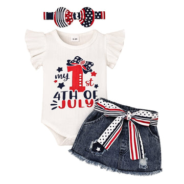 0 My 1st 4th of July Outfits Baby Girls Clothes Ruffle Romper Cute American Flag Skirt Headband Dress