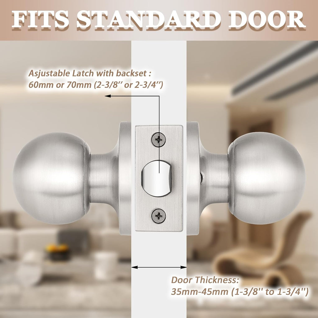 8 Pack Interior Round Passage Keyless Door Knobs Door Lock Lockset Without Key Doorknobs Satin Nickel for