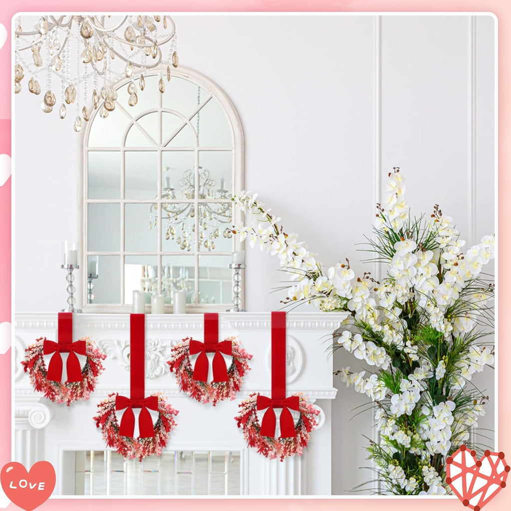 9" Small Valentines Day Wreath for Cabinet Front Door Valentine Wreath Red Artificial Heart Flower Spring - Set of 2