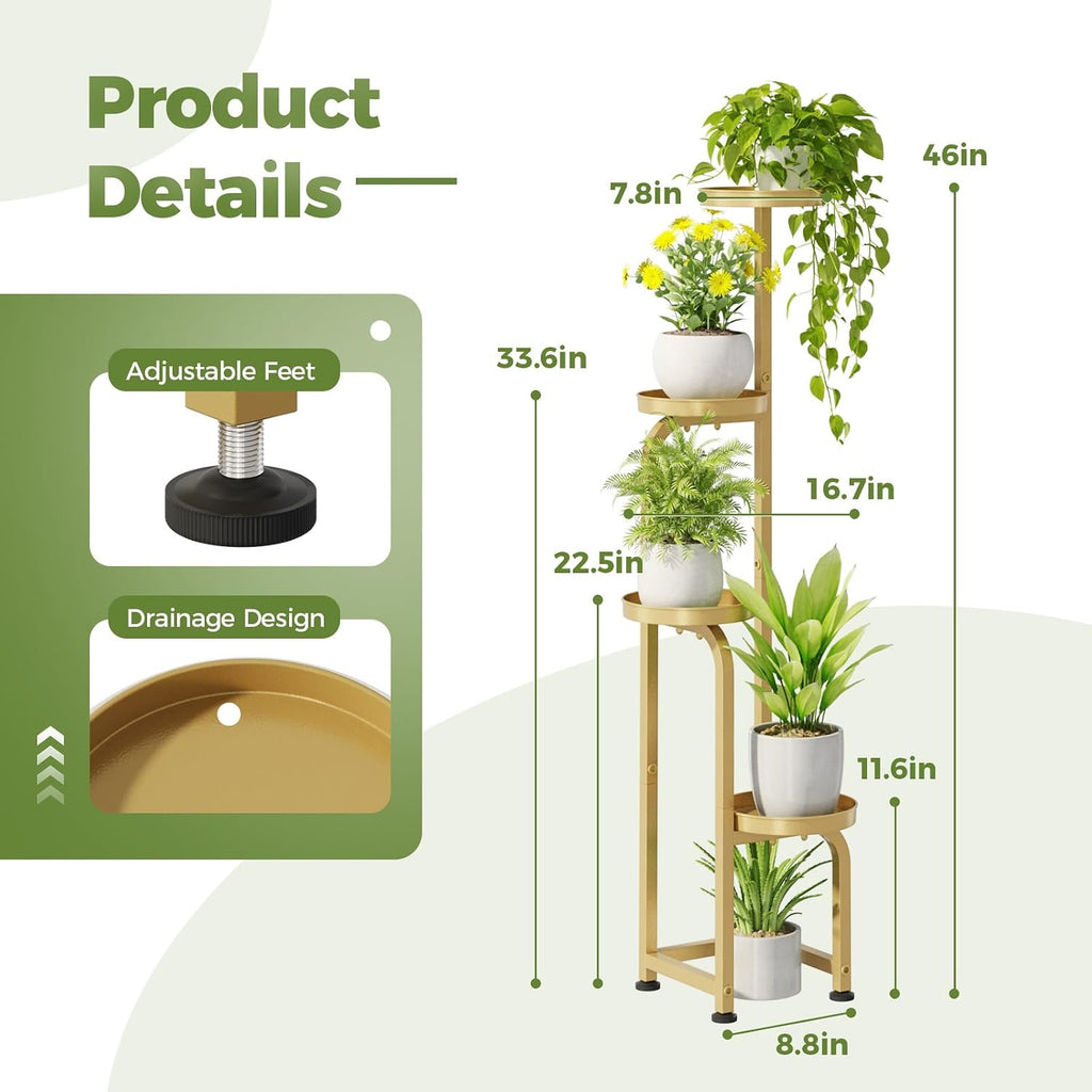 Corner Plant Stand Indoor Outdoor Tall Metal Flower Pot Stands | 4 Tier Gold Heavy Duty Plant Shelf Garden Balcony