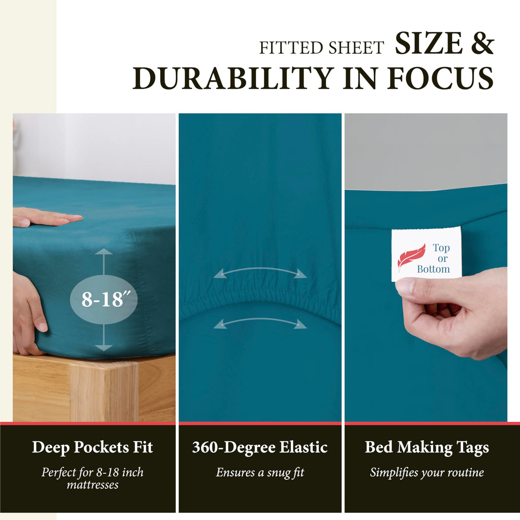 100% Egyptian Cotton Full Size Sheet Set - 600 Series Refined Collection Sheets Set for Full Size Bed (4 PC, Teal)