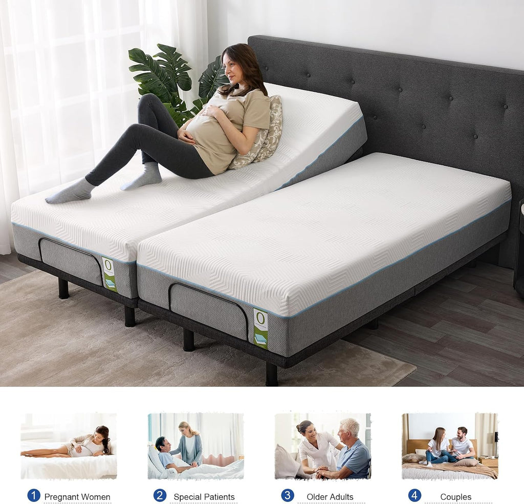 Split King Adjustable Bed Frame with Thickened Frame, Pillow-Tilt, Separate Head/Foot Lift, Zero Gravity, Anti-Snore