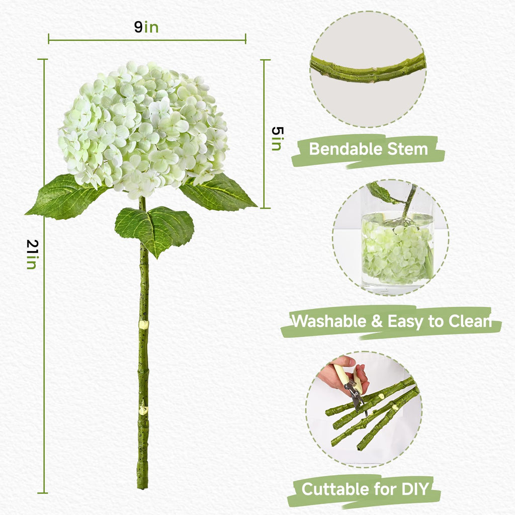6Pcs 21" Real Touch Hydrangea Artificial Latex, Green