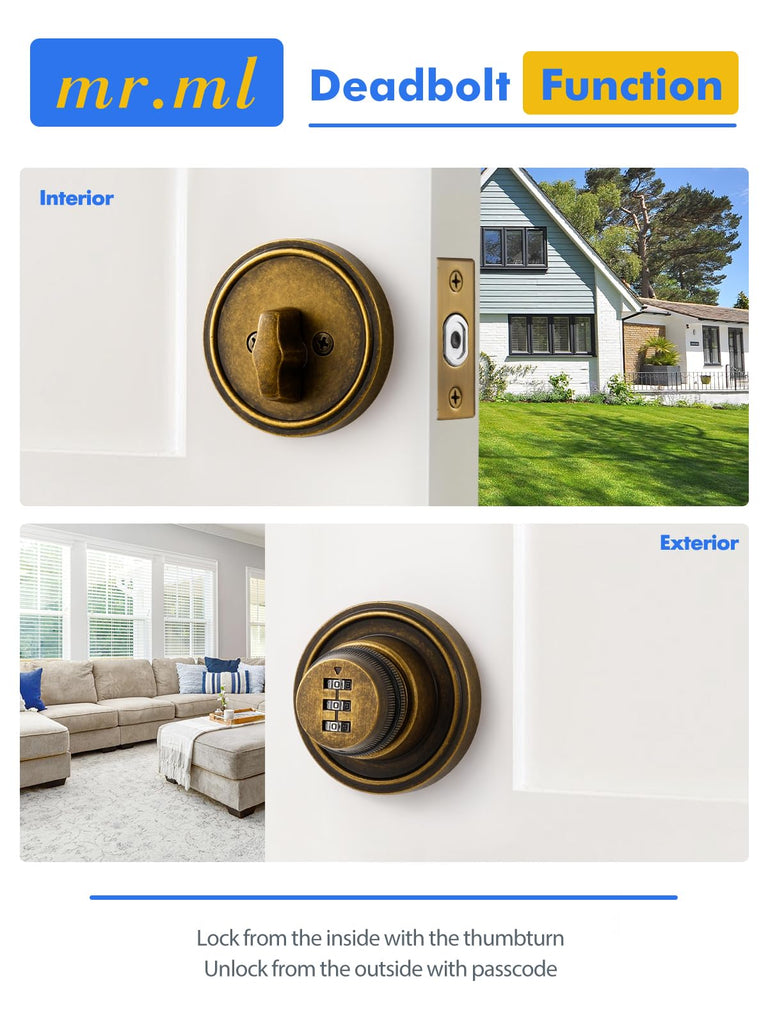 Deadbolt Antique Brass Retro Passcode Keyless Entry Dead Bolt, 1 Pack