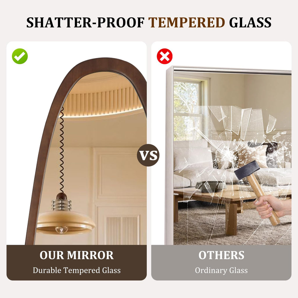 22x65 Inch Irregular Full Length Mirror with Stand, Floor Mirror with Wooden Frame,Full Body Mirror, Cloakroom, Dark