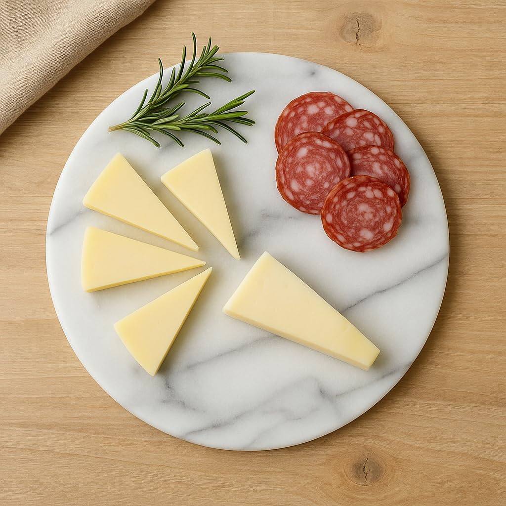 8 Inch Natural Marble Round Trivet | Hand-Polished Stone Cheese Board, Durable Heat-Resistant Coffee or Tea Pot Stand