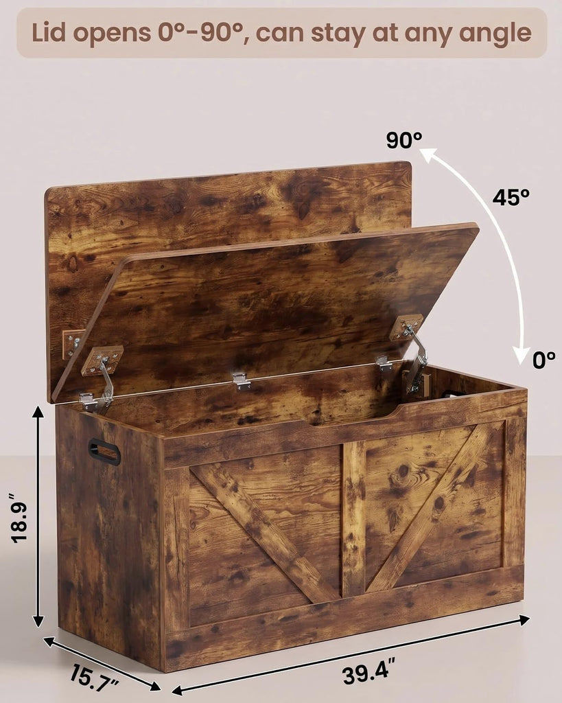 39.4" Storage Chest, Wooden Storage Bench, Rustic Brown