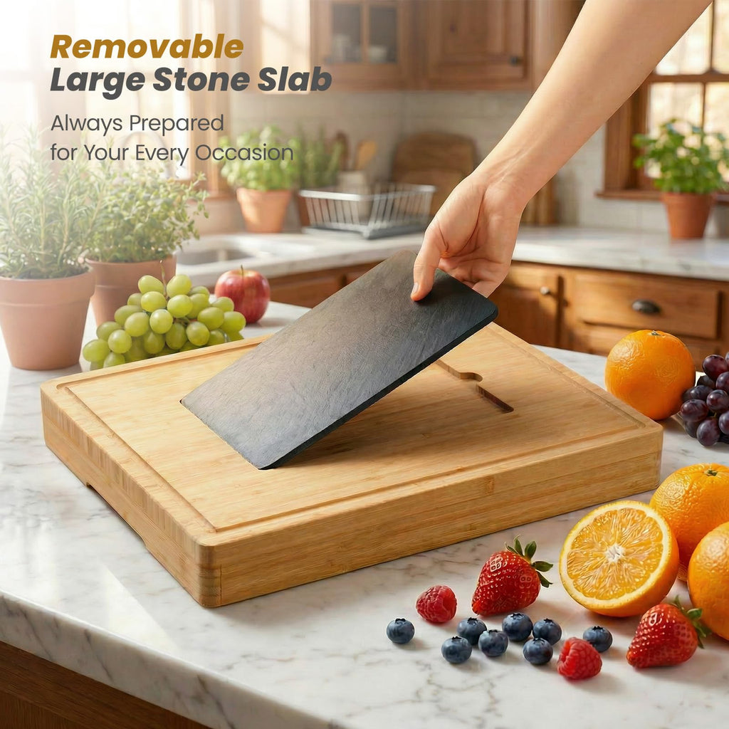 Extra Large Bamboo Charcuterie Board, 3-Layer Pull-Out Cheese Trays
