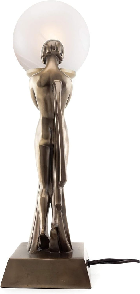 Modern Art Deco Lady Lamp Statue - Decorative Table Lamp Sculpture in Premium Cold Cast Bronze- 16-Inch Collectible