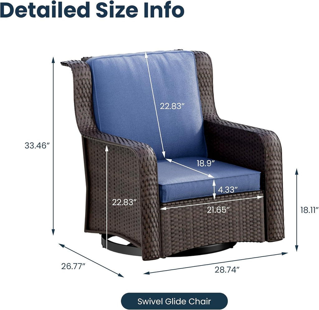 Balcony Furniture Piece Patio Conversation Set, PE Wicker Rattan Outdoor Swivel Rocking Chairs with Soft Cushions for