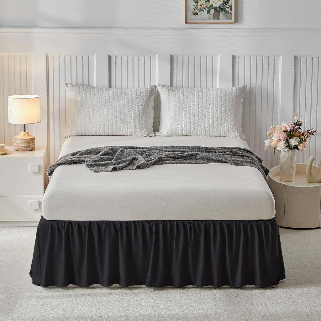 Bed Skirt King Size Three Fabric Sides Elastic Dust Ruffled Bed Skirt with Split Corners, Full Ruffles Bed Skirts 16