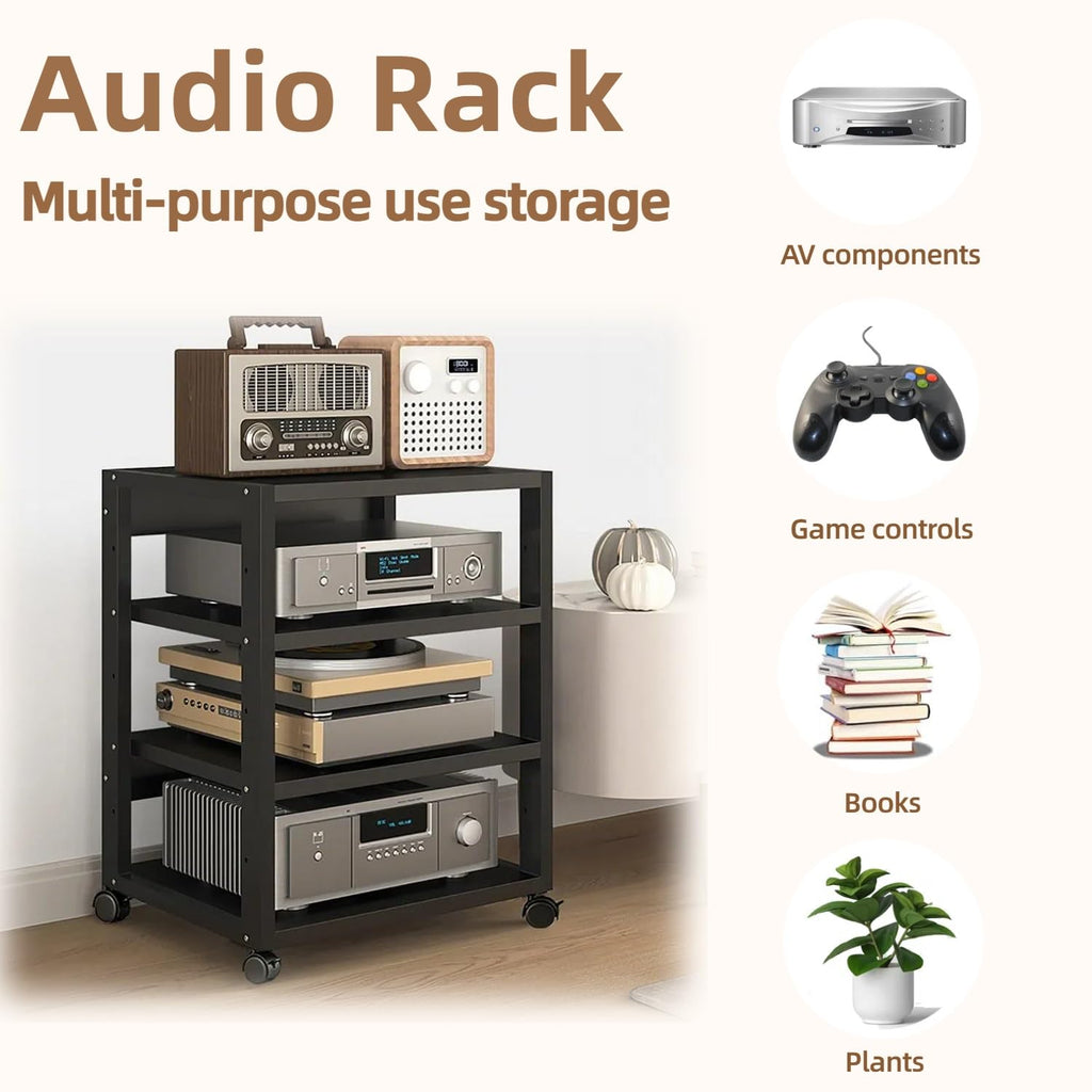 4 Tier AV Media Stand, Audio Rack Tower Stereo Components Cabinet