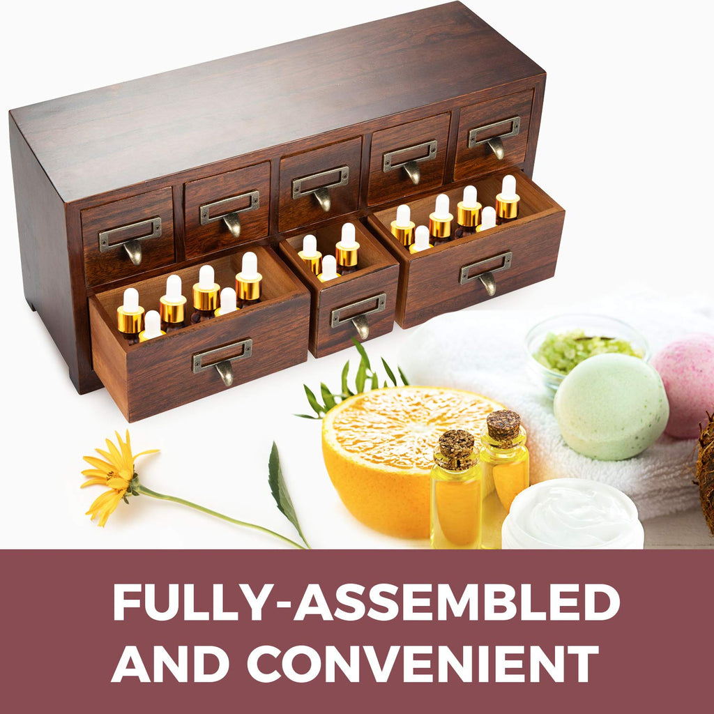 Under Display Monitor Traditional Medicine Cabinet - Desktop Wide & Small Cabinet w/ 8 Drawers - Tabletop Apothecary
