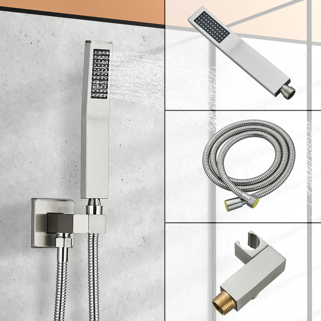 Shower Faucet Set Brushed Nickel Shower System with 12 Inches Rain Shower Head and Handheld Sprayer Wall Mounted