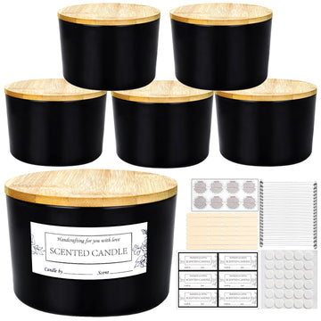 6 Pack 24oz Matte Black Glass Candle Jars with Airtight Bamboo Lids