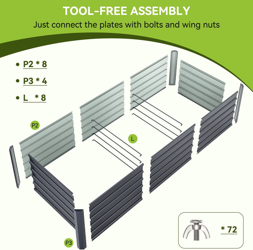 8x3x1.9 FT Metal Raised Garden Bed Outdoor, Heavy Duty Planter Box | 100% Non-Toxic, 341 Gal Large Capacity