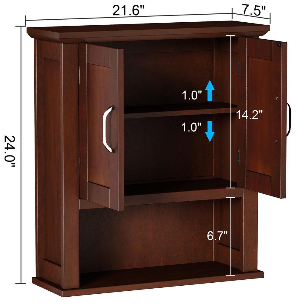 Wood Bathroom Wall Cabinet with Door, Dark Cherry Medicine Cabinet