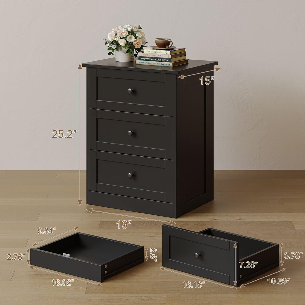 Dresser Set of 2, Black Modern 19'' Wide Wood Chest of Drawers with Hidden Drawer, Storage Organizer with Smooth