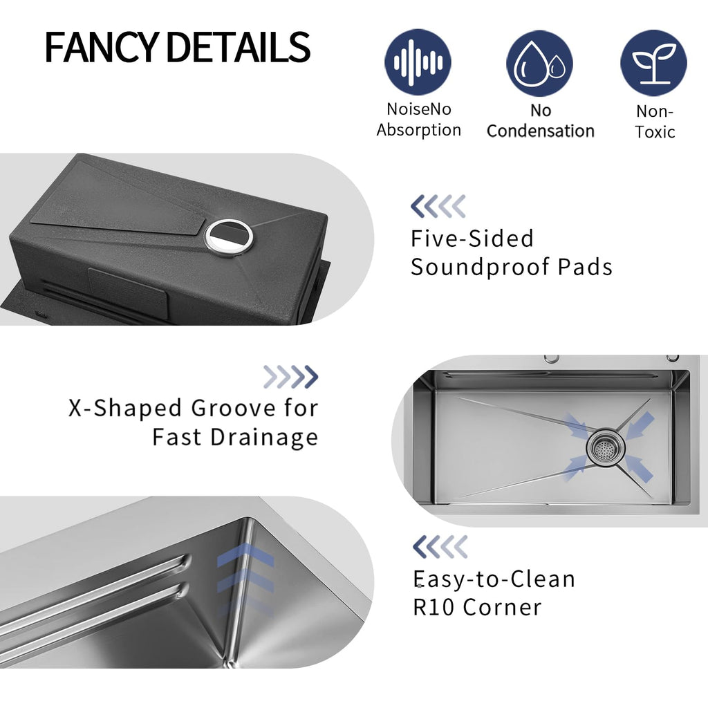 Kitchen Sink 30 Inch Drop Sink With Faucet Modern Stainless Steel Sink Top Mount Workstation Single Bowl Kitchen Sinks