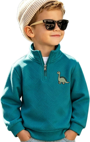Boys Quarter Zip Sweatshirt Dinosaur Embroidery Pullover