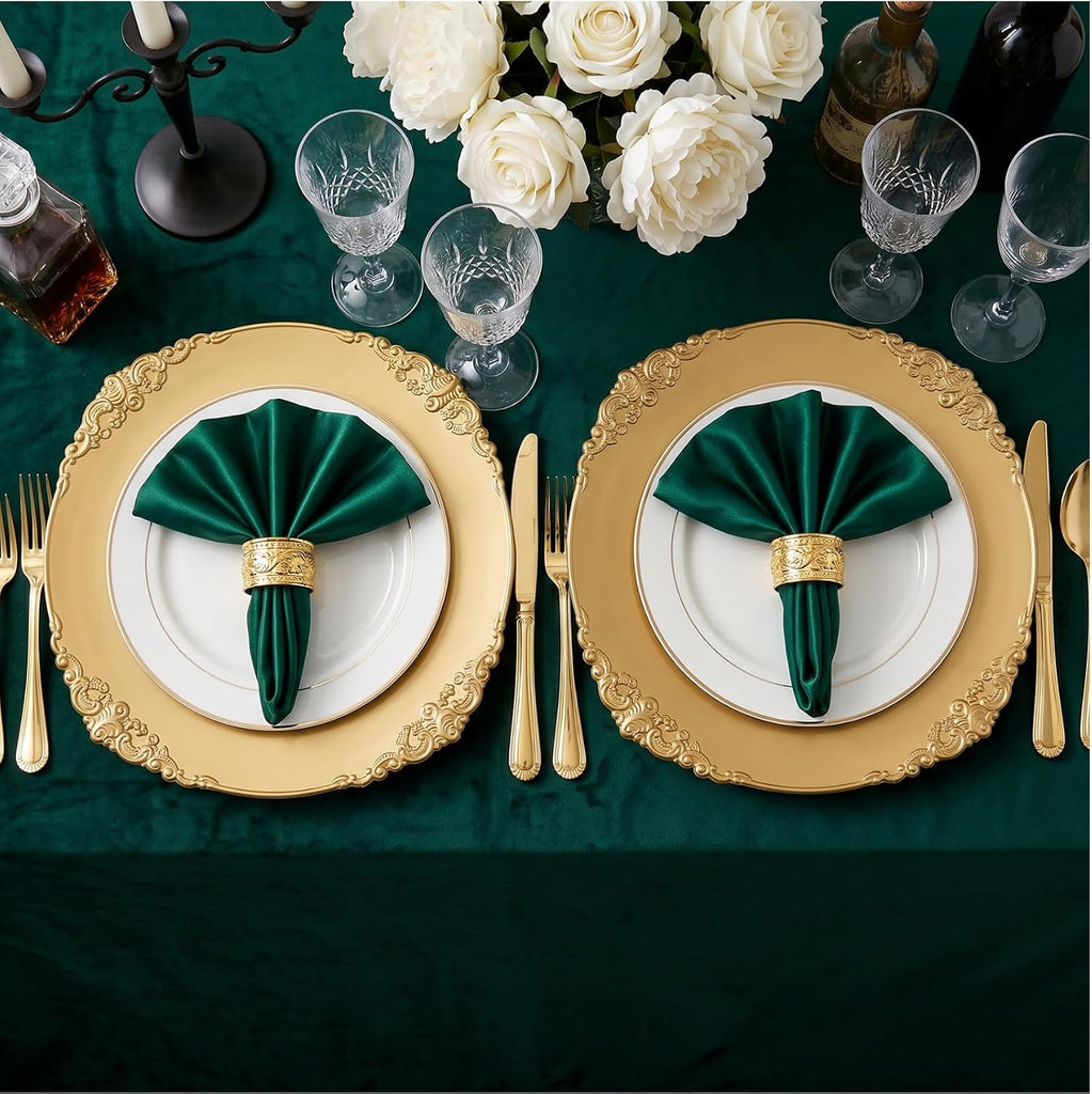 12 Pack Gold Charger Plates, 13" Round Dinner Charger Plates with Embossed Rim for Catering, Wedding, Tabletop Decor