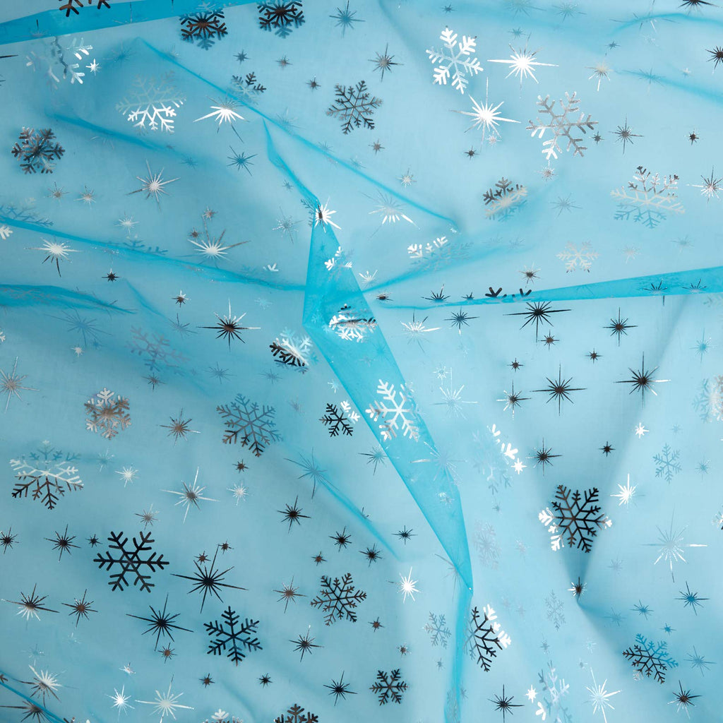Iridescent Snowflake Organza Turquoise, Fabric by the Yard