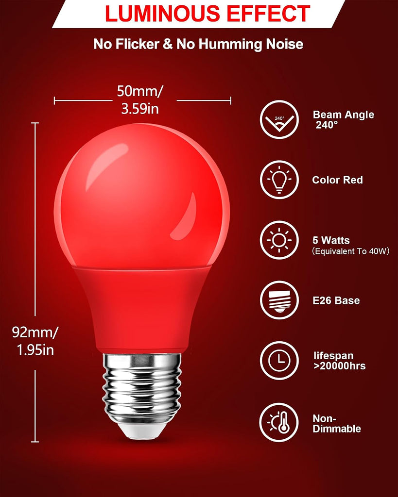 A15 LED Red Light Bulb for Nightlight, 5W Equivalent 40Watt E26 Base