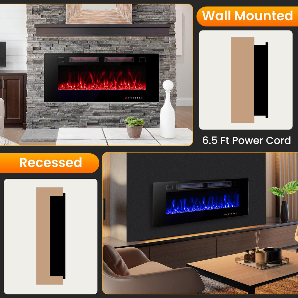 42 Inches WiFi Electric Fireplace, Ultra Thin Linear Wall Mounted