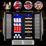 Wine and Beverage Refrigerator, 24 Inch Dual Zone Fridge with Glass Door, Built