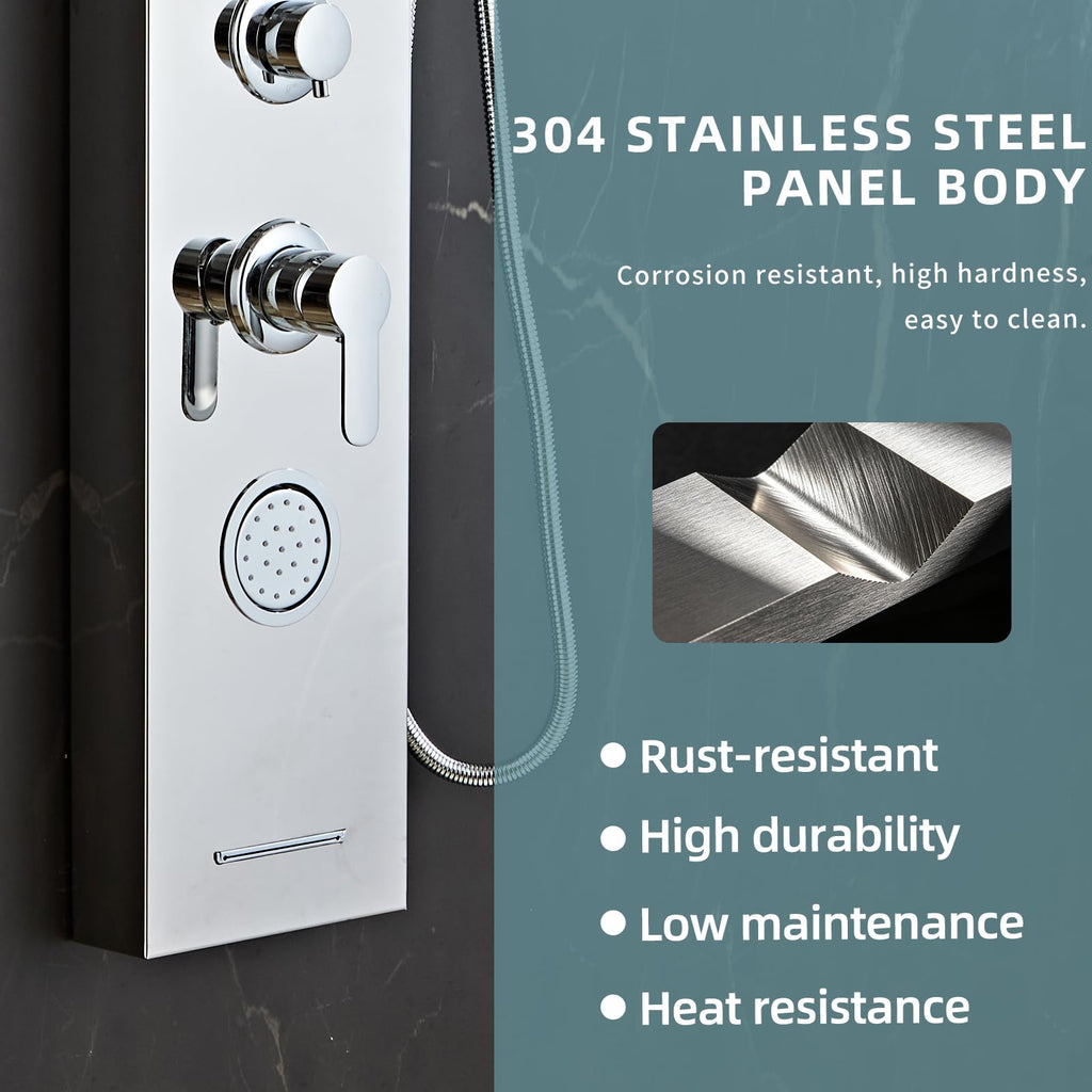 Shower Panel Tower System,Rain Shower Head Rainfall silver-LED