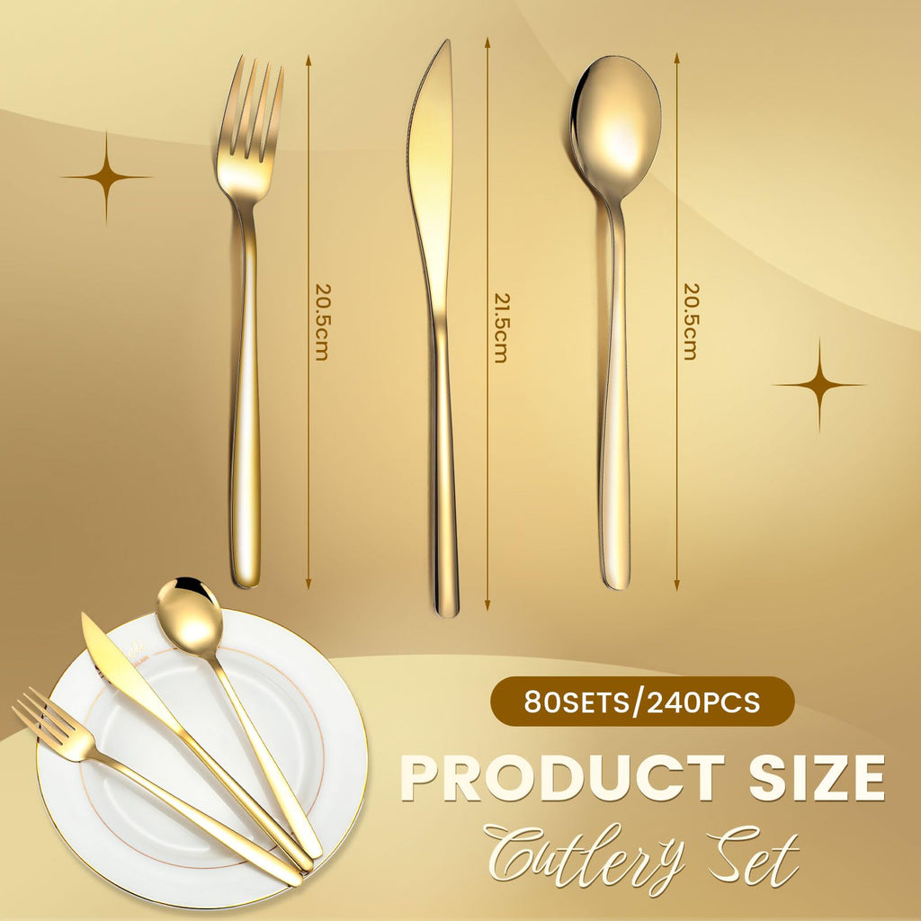 240 PCS Gold Silverware Bulk, Stainless Steel, Set for 80
