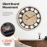LEIKE 20 Inch Large Wall Clock - Rustic Wooden Silent Non-Ticking Wall Clock with Black Metal Frame