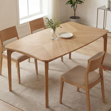 63" Mid-Century Solid Wood Dining Table, Natural Oak Finish