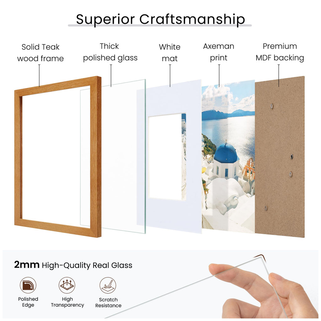 14x24 Picture frame with mat for 11x17, Solid Teak Tempered Glass, Teak