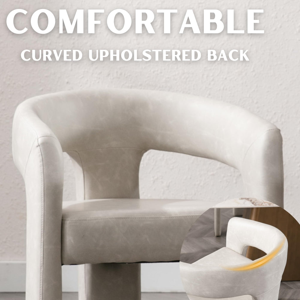 Modern Barrel Dining Chairs Set of 2, PU Leather Upholstered Accent Side Chair with Arms Comfy Makeup Vanity Chairs