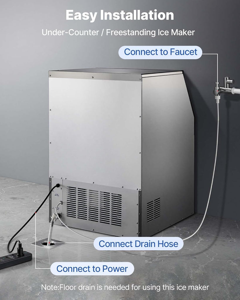 Commercial Ice Maker Machine, 440 lbs/24h with 85 lbs Storage Capacity, Built-in/Freestanding/Under Counter