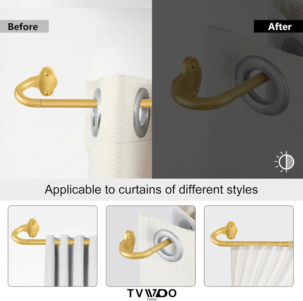 Gold Wrap Around Curtain Rods 2 Pack:Small Blackout Adjustable Window Curtain Rod for Bedroom Kitchen Apartment