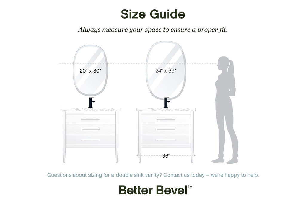 20" x 30" Frameless Oblong Oval Mirror | 1" Beveled Edge | Bathroom Wall Mirror