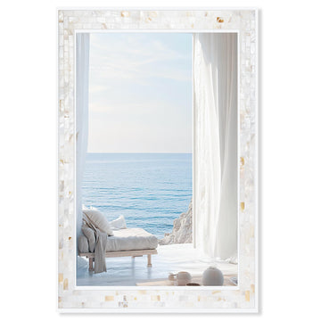 White Bathroom Mirror 24 x 36 Inch, Natural Shell Mosaic Wall Decor