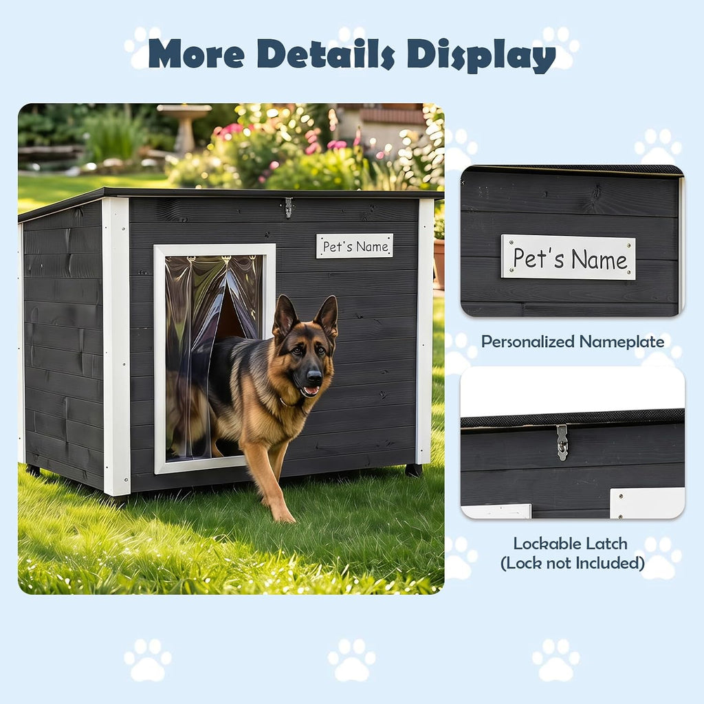 Large Wooden Dog House with Openable Asphalt Roof, 42.5" L