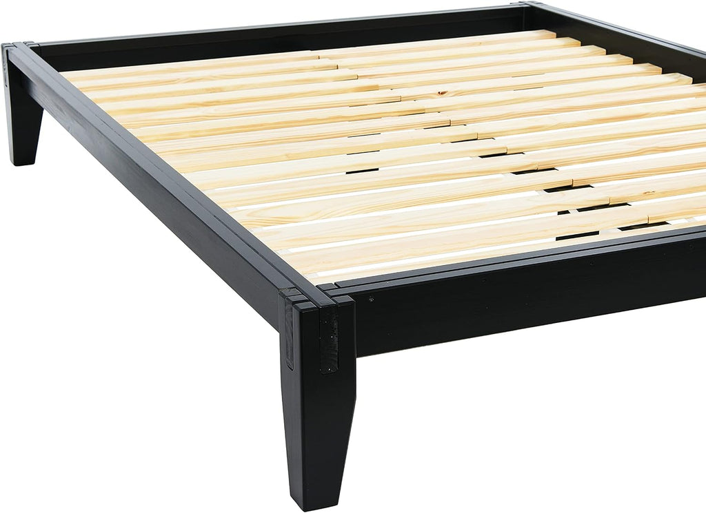 Yume Modern Solid Wood Platform Bed with Japanese Joinery, Black Finish, King