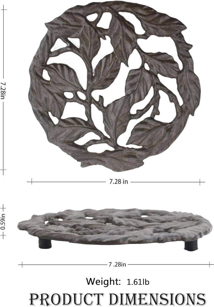 Cast Iron Trivet, 7.28 inch Metal Trivet for Hot Dishes, Heat-Resistant Decorative Trivets to Protect Dining