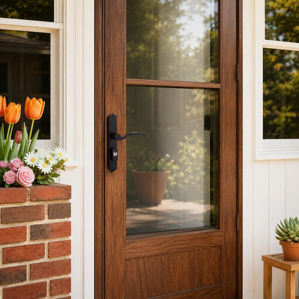 Oil Rubbed Bronze Storm Door Handle Set with Lock and Key